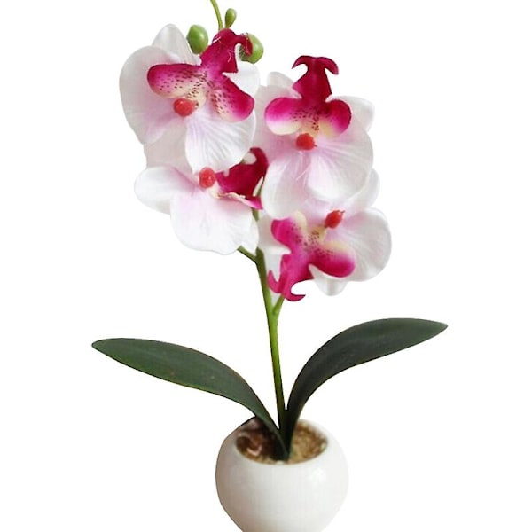 Konstgjord blomma Bonsai Orkidé Bonsai Konstgjord färgglad fjärilsorkidé Blomkruka för kontor（Vit）