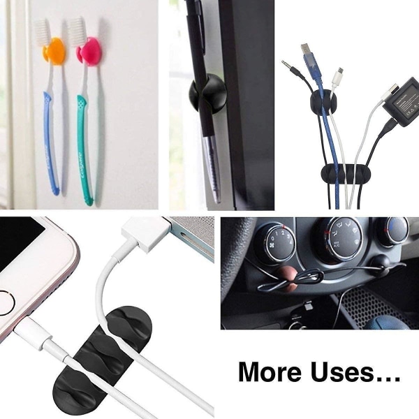 Kabelklämmor, svarta självhäftande sladdhållare, idealisk sladdhantering för att organisera kablar hem, kontor, bil, skrivbord och nattduksbord