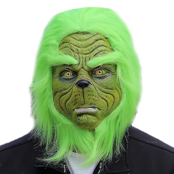 Julmask Grönt hår Monster Grinch Huvudbonader Cosplay Rolig Party Latex Mask