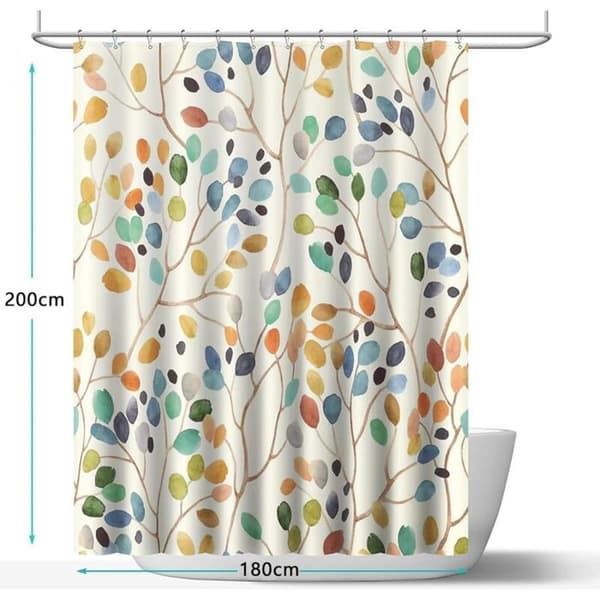 duschdraperi 180x200 cm, mögelresistent, färgglatt botaniskt mönster, tvättbart polyestertyg, badrum.