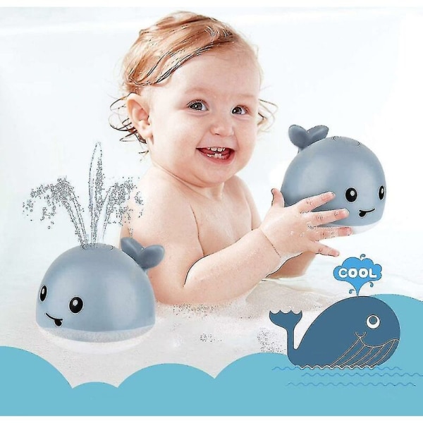 Baby-Badespielzeug, automatiskt Wal-Spray-Wasserspielzeug med LED-Licht (Grau)