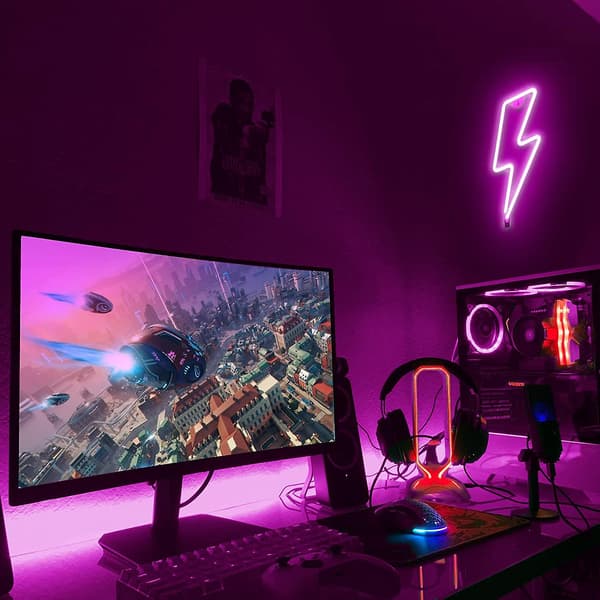 Blixt Neonskyltar, rosa LED-ljus med på/av-knapp, neonskylt för väggdekor