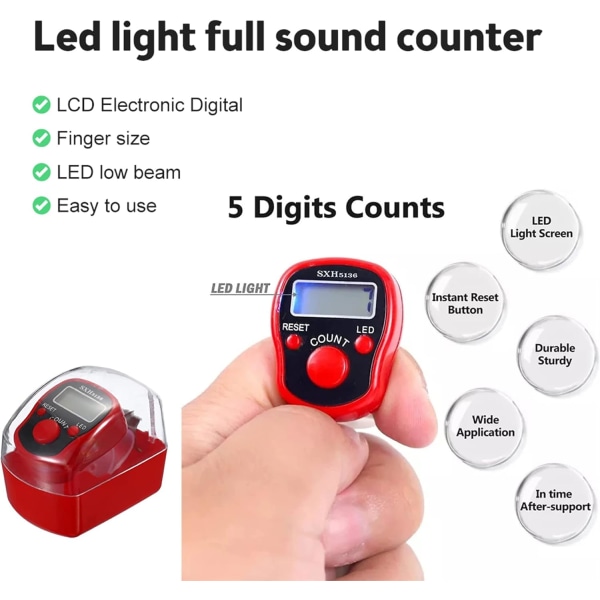 6-pack digital med LED, färgglad Tasbeeh Tasbih 5-siffrig Counter Clicker med LED-ljus, bärring, anpassat hårt case för muslimer