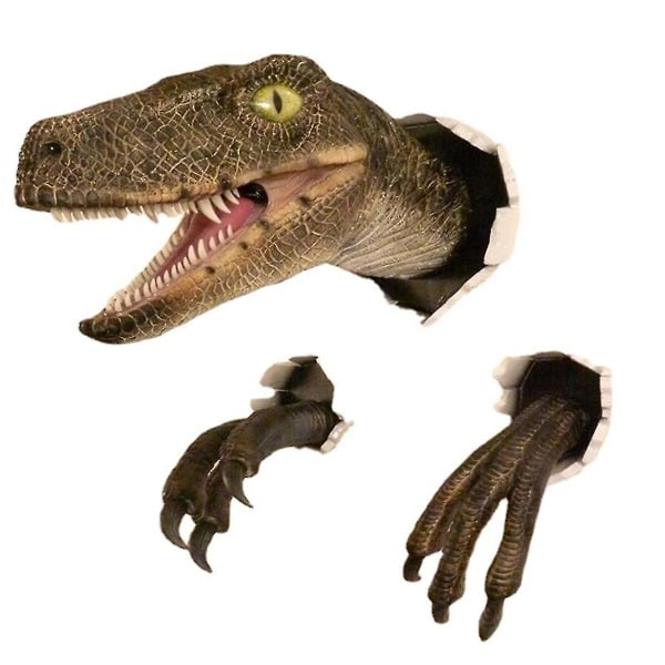 Velociraptor Staty Vägg Resin Mount Dinosaur Head Skulptur Vägghängande prydnad för inomhus och O