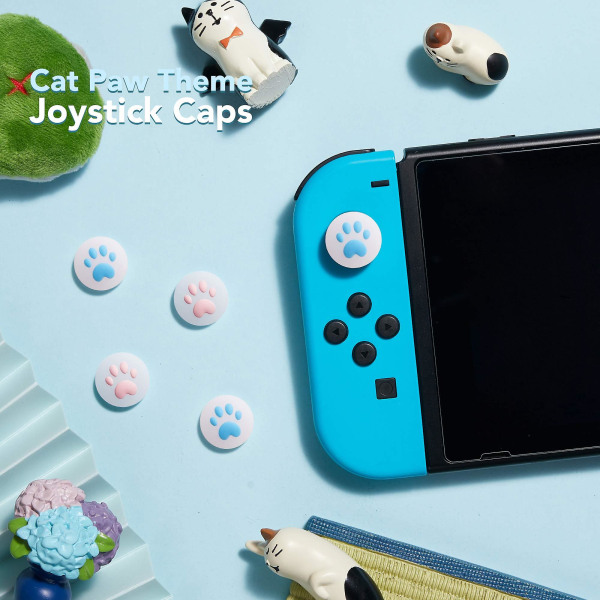 Söta Cat Paw Thumb Grip Caps för Nintendo Switch/oled/lite, mjukt cover för Joy-con Controller, 4st (rosa och blå)