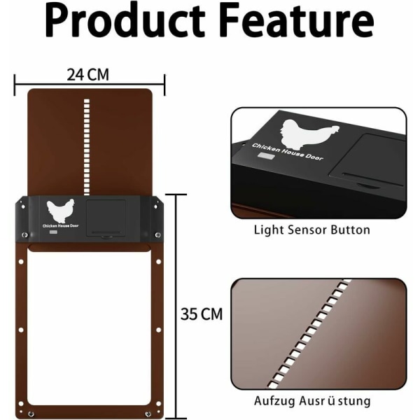 Ny automatisk hönshusdörr, vattentät automatisk med ljussensor batteridriven automatisk induktionshönshusdörr