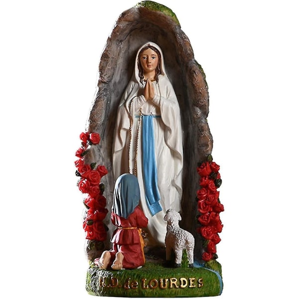 Beibei - Jungfru Maria Välsignade Moder Staty, Our Lady of Lourdes med St Bernadette och lammhartsfigurer, helig skulptur Religiös gåva katolsk C