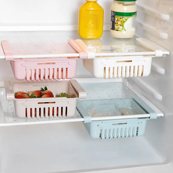 Set med 4 Kylskåp Organizer Kökslåda Utdragbar matkorglåda Frukt Färsk förvaringslåda