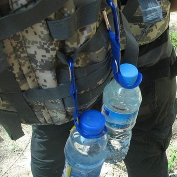 1 st utomhus camping vandring vattenflaskhållare aluminium gummi krok karbinhake blå