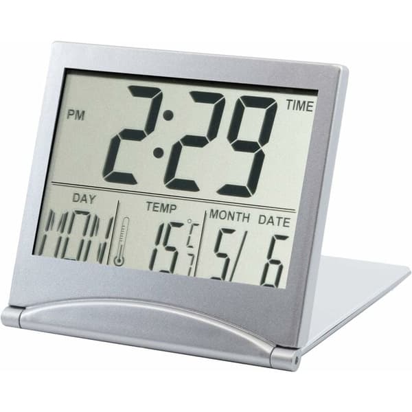 Sølv digitalt vækkeur skrivebordstemperatur LCD-display