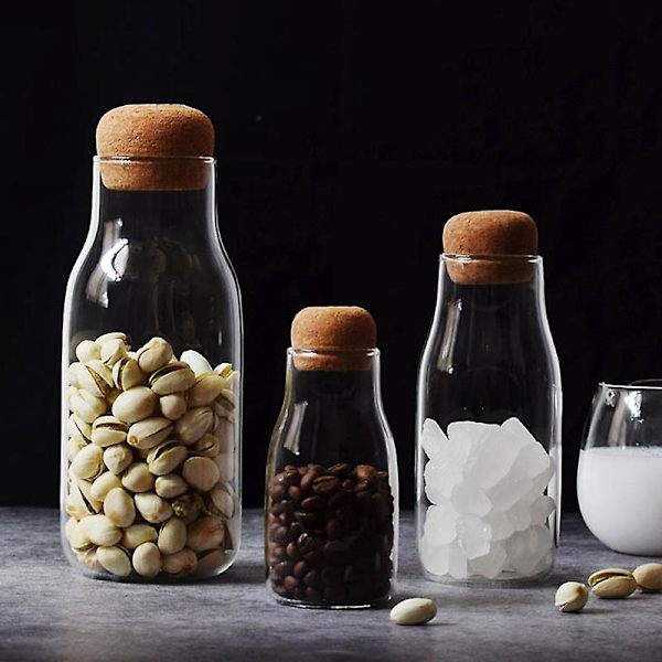 150/300/700ml Förvaringsflaska Kryddor Socker Te Kaffe Korkpropp Glasburk Burkar（700ML）