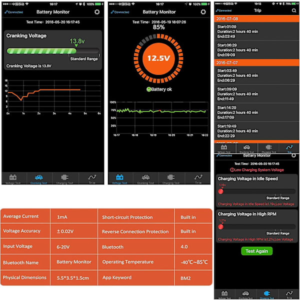Bt4.0 6~20v ingångsspänning Mon Bil Mon Verktyg Diagnostiska verktyg Anslut Smartphone App För 12 V Fordon -26-1