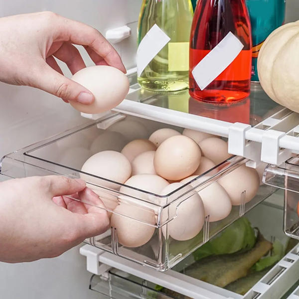 4-fack Organizer Låda Äggbricka Matbehållare Förvaringslåda Låda Utdragbar bricka Låda Space Saver Kök Organizer