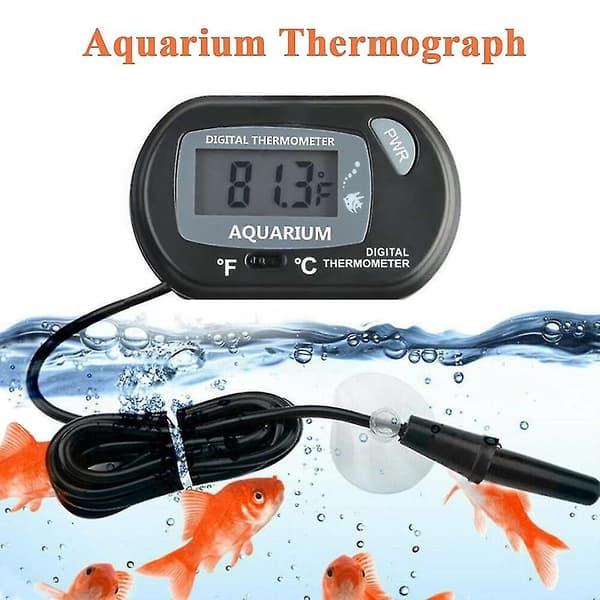 Akvarietermometer, LCD digital elektronisk termometer med sugkoppsvattentermograf
