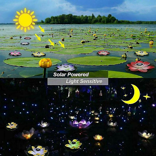 Aurinkovoimalla toimiva LED- \"lotus-kukka\" kelluva lampi allas yövalo