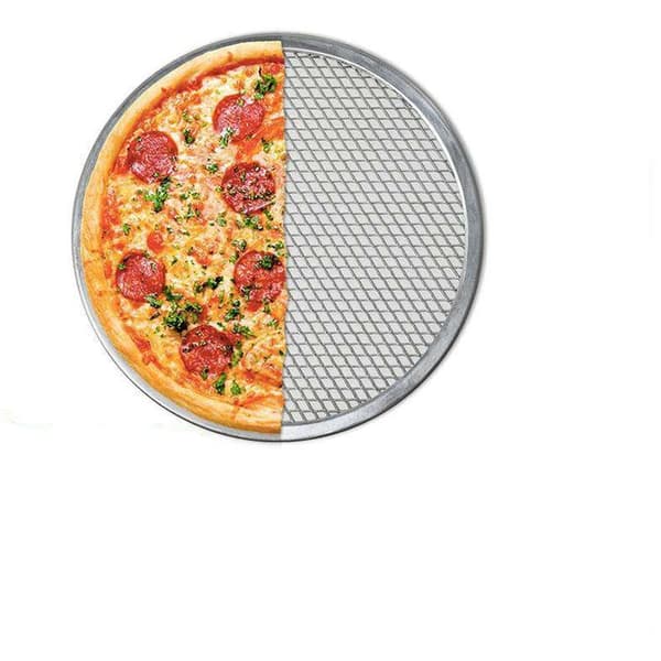 Set med 2 runda perforerade pizzapannor i kolstål ??20 cm