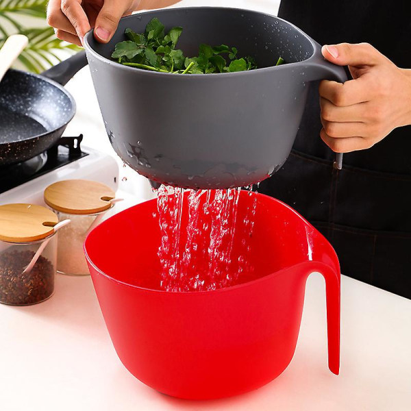 Köksdurkslag och sil, långt bra grepp för silning, tvättning, dränering, blötläggning av frukt, grönsaker, bönor, pasta, lagad mat