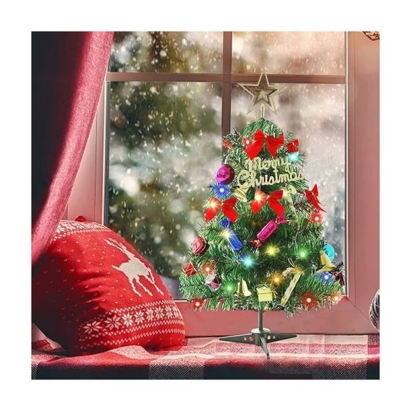 50 cm kunstigt juletræ, mini juletræ med eventyrlys og pynt, julebordsdekoration