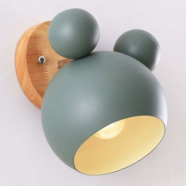 Kreativ tegneserie Mickey Mouse Trævæglampe Nordic Macaron LED væglampe til børn Læsning Soveværelse Sengelampe E27 væglampe (grøn)