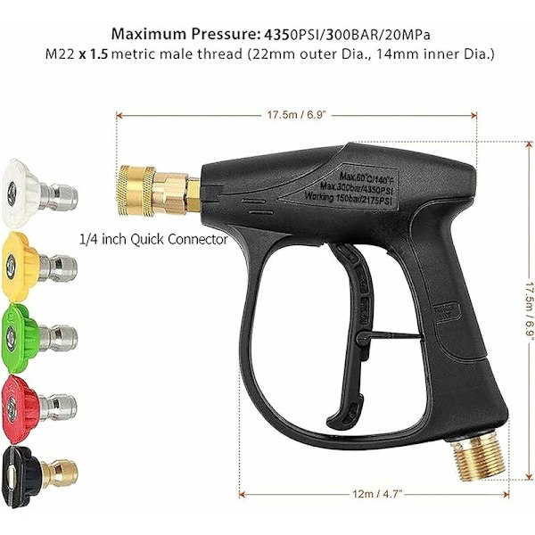 Tryksprøjtepistol med 5 dyser, 4000 PSI 1/4 hurtigkoblingsskumsprøjte, M22 hantråd sprøjtepistol til bilvask