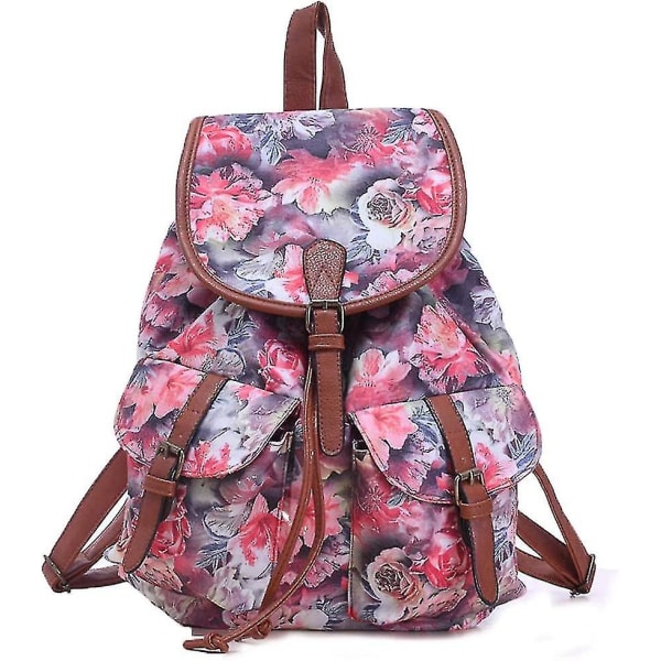 Ryggsäck, blommig ryggsäck casual säck väska casual ryggsäck för kvinnor