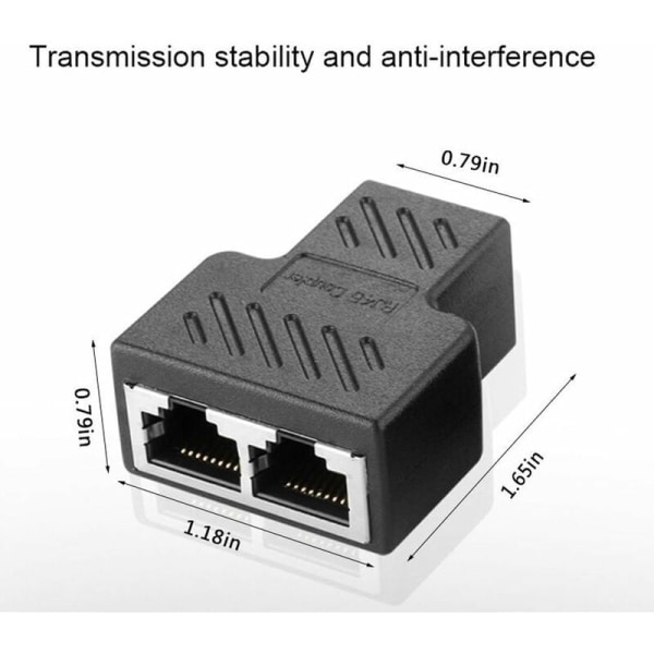 RJ45 CAT6 LAN Ethernet Port Splitter Adapter 1 till 2 Dubbla hona till hona portkoppling, 2 pack och svart