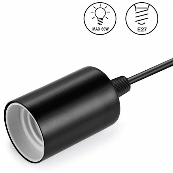 Pendellampa i metall Triomphe E27 lamphållare med kabel 100CM pendelkabel upphängningskabel Idealisk för takbelysning Svart
