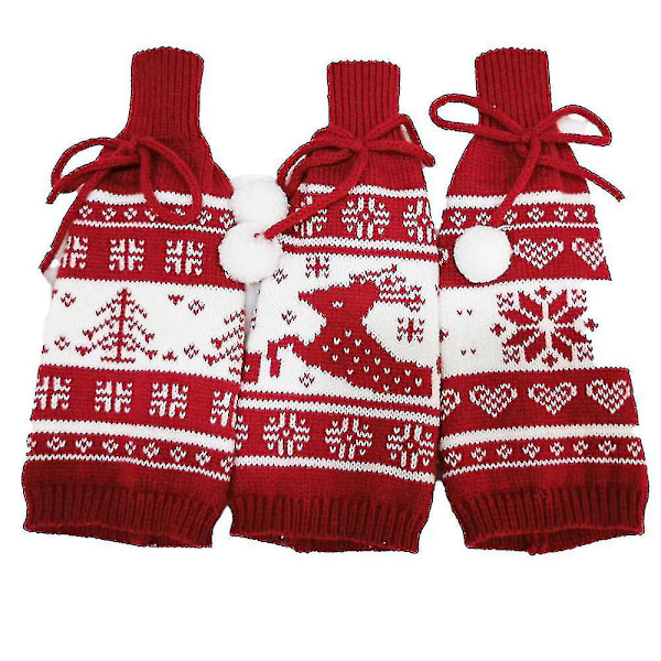 Jul handgjord stickad tröja vinflaska påsar för jul, bröllop, födelsedag, fest