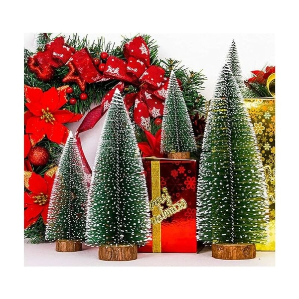 Mini juletræ, 4 stykker kunstigt juletræ, miniature flaske børstetræ, perfekt til julefest hjemmeindretning