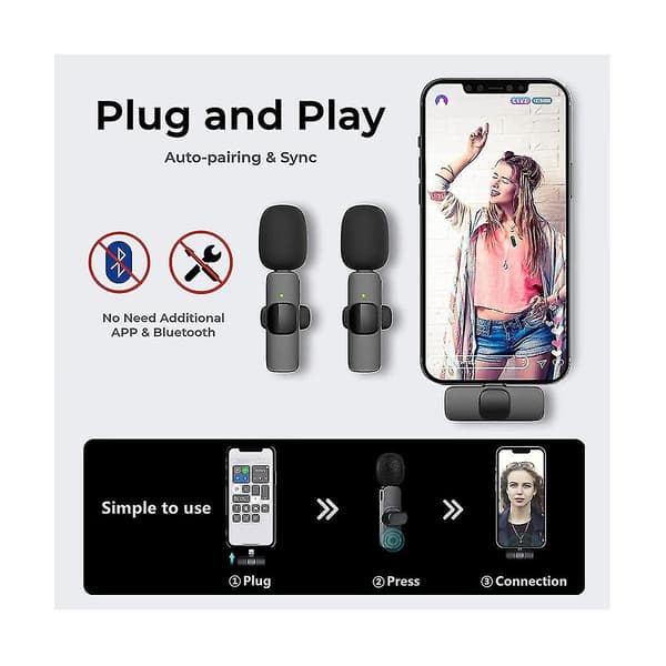 Trådlös Lavalier-mikrofon för USB-C, Plug and Play Brusreducering Auto Sync Lapel Mic Live, Vlogg