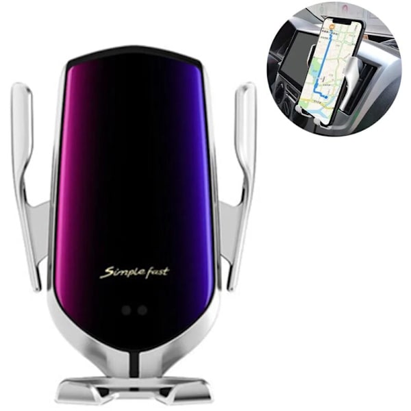 1 trådløs biloplader, hurtig opladning, automatisk spænding, automatisk ventilation, telefonholder, sølv