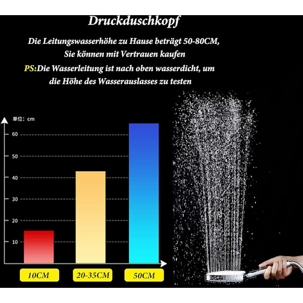 Højtryks 6-stråle brusehoved med 2 m rustfri stålslange og universal miljøvenlig silikone dyse til bruser og spa