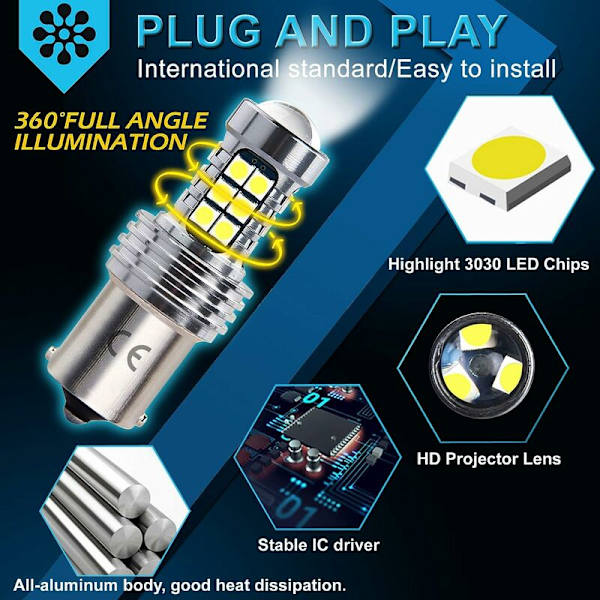 1156 P21w Ba15s 12v-24v LED-autonpolttimo, 1200 lumenin valkoinen 6500K, HD-linssillä, käytetään takavaloissa, peruutusvaloissa, takasumuvaloissa jne. (2 kpl)