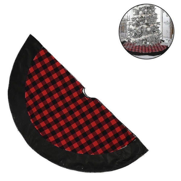 1 st Rutig julgranskjol - svart och röd rutig trädkjol Matta för julfestdekorationer（röd-svart）