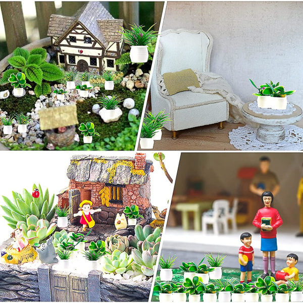 14 stycken/set Miniatyrväxt Dockhus Bonsai Växt 1:12 Mini Krukväxt Blommodell