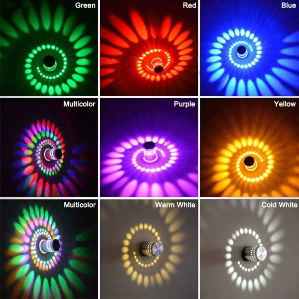3W LED-væglampe i aluminium, moderne loftslampe, perfekt til badeværelse, gang, stue, soveværelse, trappe, altan, værksted, KTV-bar. (RGB)