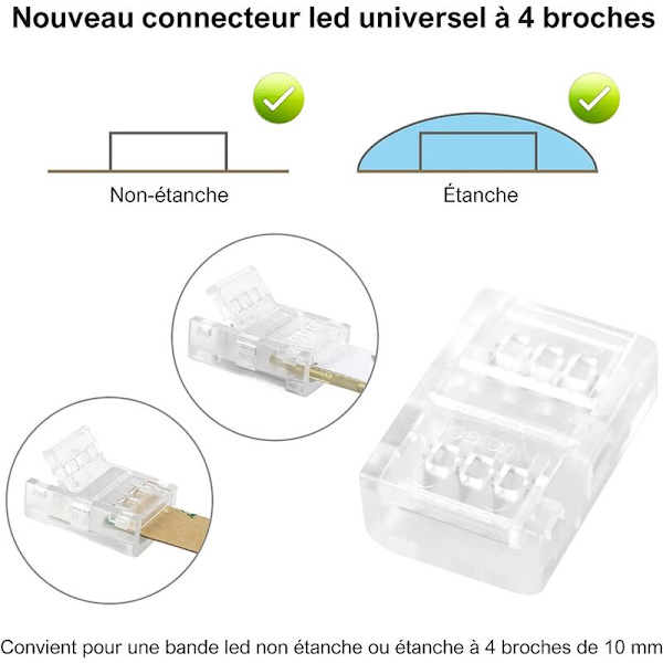 10 kpl 10 mm:n 4-napainen LED-liitinnauha 10 mm:n 5050 3528 RGB LED-nauhoille, ruuvimeisseli mukana (LED-nauhojen ja nauhojen liittäminen)