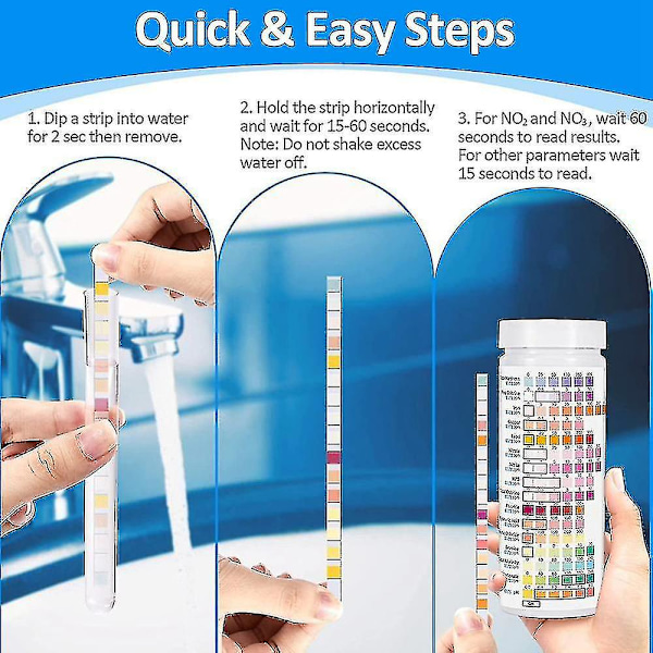 16-i-1 Vattentestkit för Dricksvatten, 125 Testremsor, Kvalitetstest, Testar Bly, Fluorid, P