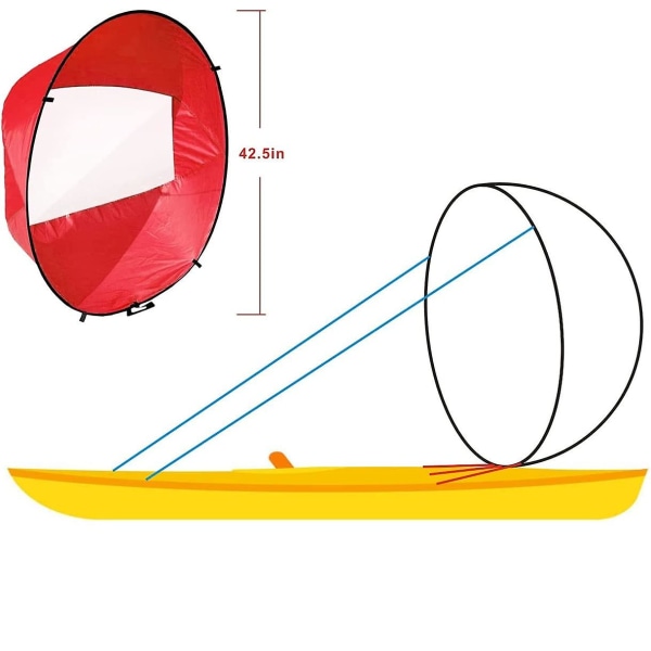 Kajak Kanot Medvind Segel Vikbart Pop-up Segel Paddle Segel med transparent fönster Röd