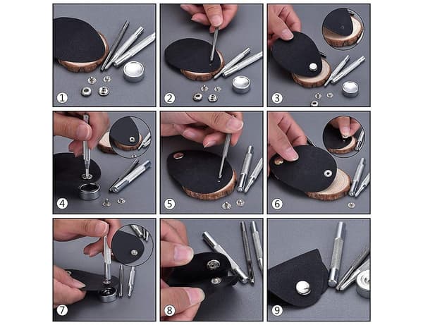 146 Set tryckknappar kit + lädernit, tryckknappar tryckknappar, dubbellocknit med fixeringsverktyg för läder