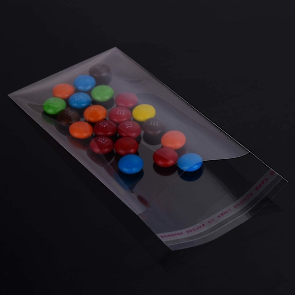 Katea 200 stk 3x5 Små Gjennomsiktige Selvklebende Cellofanposer - Selvforseglende OPP Plastpose Perfekt for Bakeri Godteri Kaker Bursdag