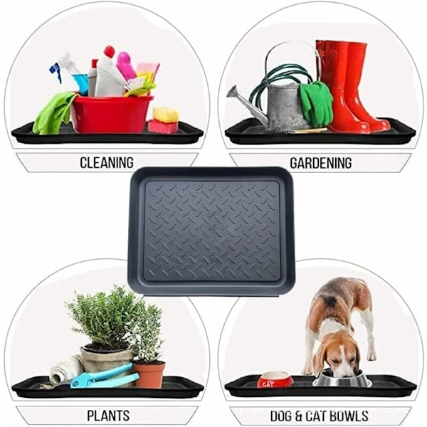 3-pack skohylla i plast, multifunktionell skohylla, droppbricka, upphöjd kant, stapelbar, 35 x 27 x 3 cm, svart droppbricka för blomkruka, skål, regnkläder