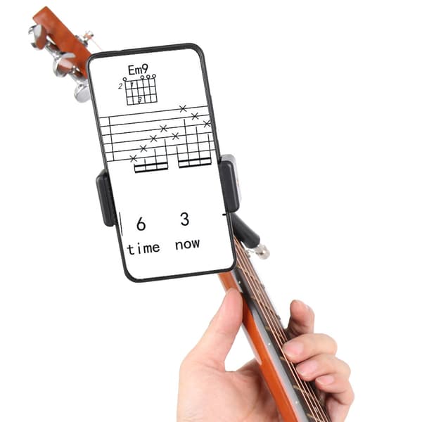 Gitarrtelefonhållare med kapodaster för elbas & akustisk gitarr - Justerbart klämfäste för noter & smartphone