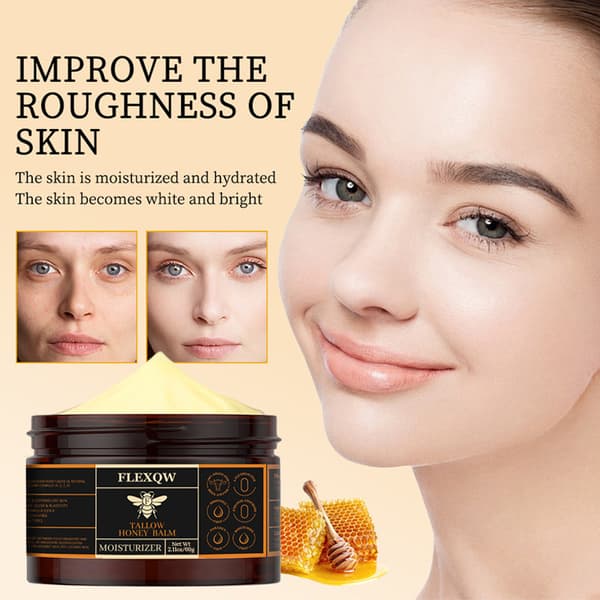 Beef Tallow Honey Balm Ansiktsfuktighetskräm, närande vispad talgkräm för torr hud, 60g