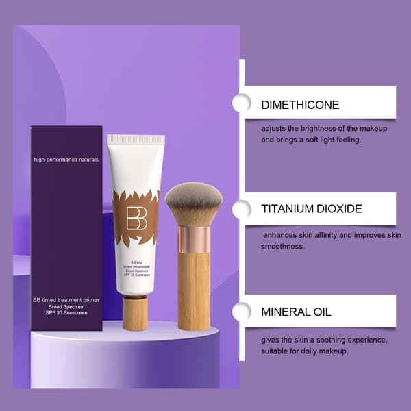 BB Cream-set, återfuktande concealer och primer, full täckning, långvarig, kakfri