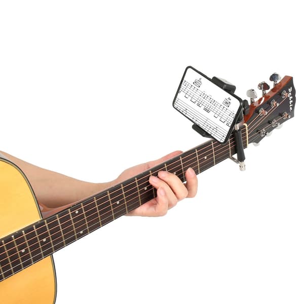 Gitarrtelefonhållare med kapodaster för elbas & akustisk gitarr - Justerbart klämfäste för noter & smartphone