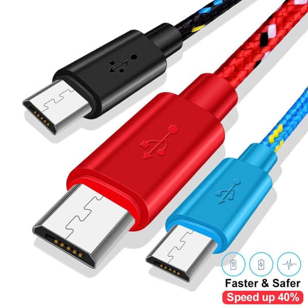 Micro USB-kabel 1m/2m/3m Datasynkronisering USB-laddarkabel för Samsung Huawei Xiaomi HTC Android-telefon Nylonflätade Microusb-kablar Purple For Micro 0.5m