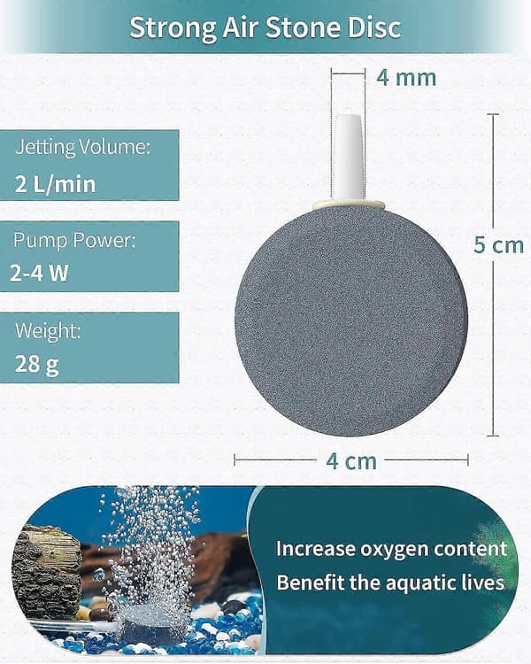 Akvarium skivformad luftsten 4 cm, syrediffusor för luftpumpar, akvarier, små dammar och DWC-system, 4-pack