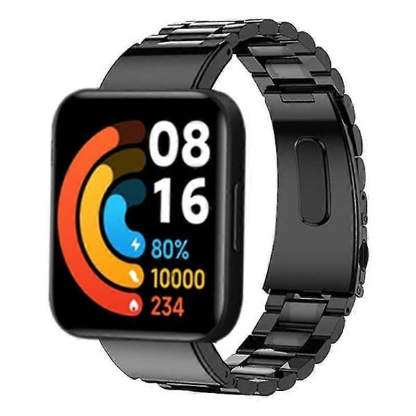 Til Xiaomi Redmi Watch 2/Watch 2 Lite Urrem 3-perler Solid Metal Erstatningsarmbånd Sort