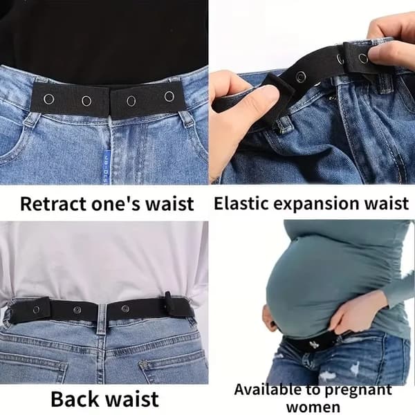 Osynligt jeansbälte Spännefritt elastiskt dambälte Spänneförlängning Elastisk expansionsjustering Spänne Elastiskt herrbälte för lata black